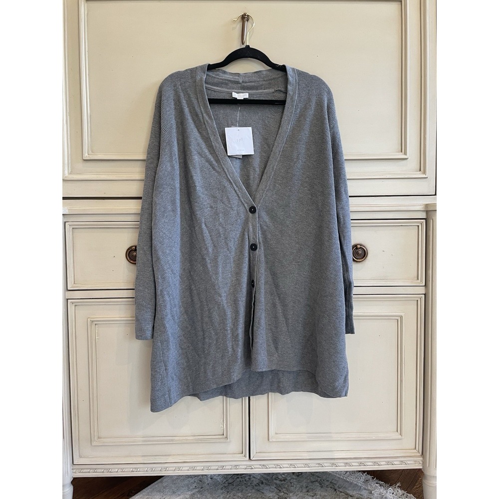 J.Jill NWT Plus Size 2X Cotton Blend Button‎ Up Cardigan Cotton Blend Vneck Gray